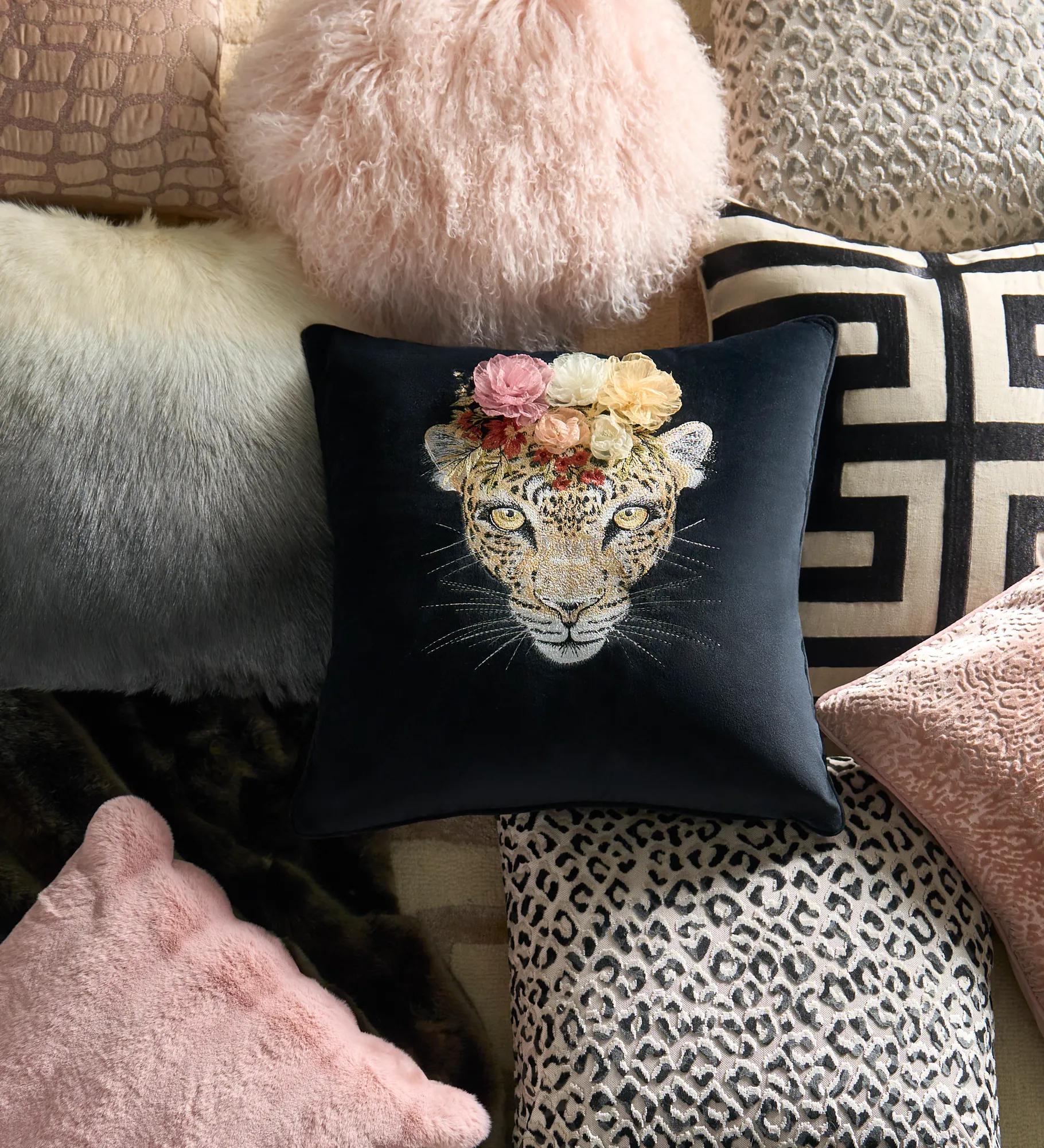 Cace Embroidered Black/Natural Linen Pillow 22"x22"
