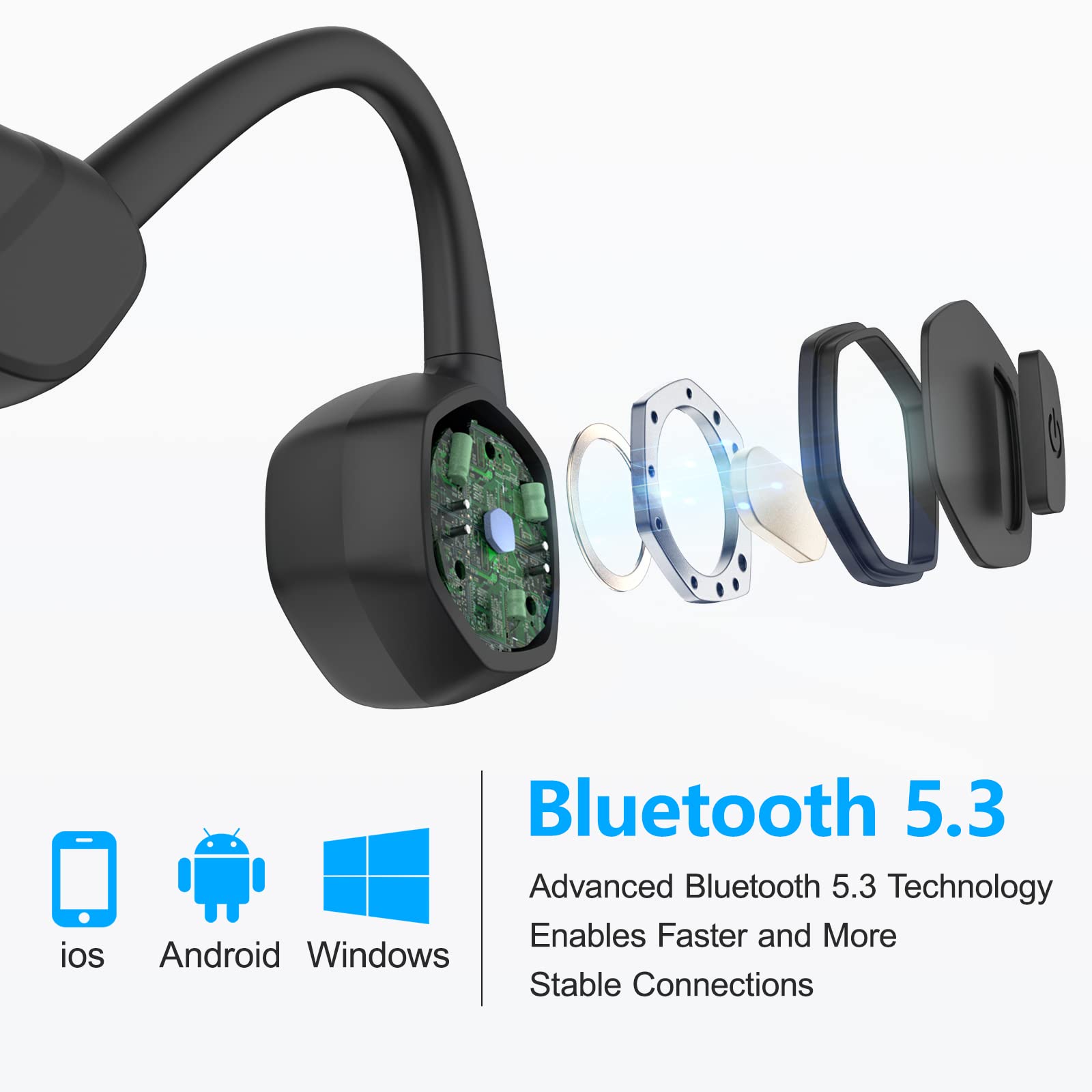 Bone Conduction Headphones for Swimming MP3 Play Built in 32G Memory,Open-Ear Wireless Bluetooth Headphones with Mic