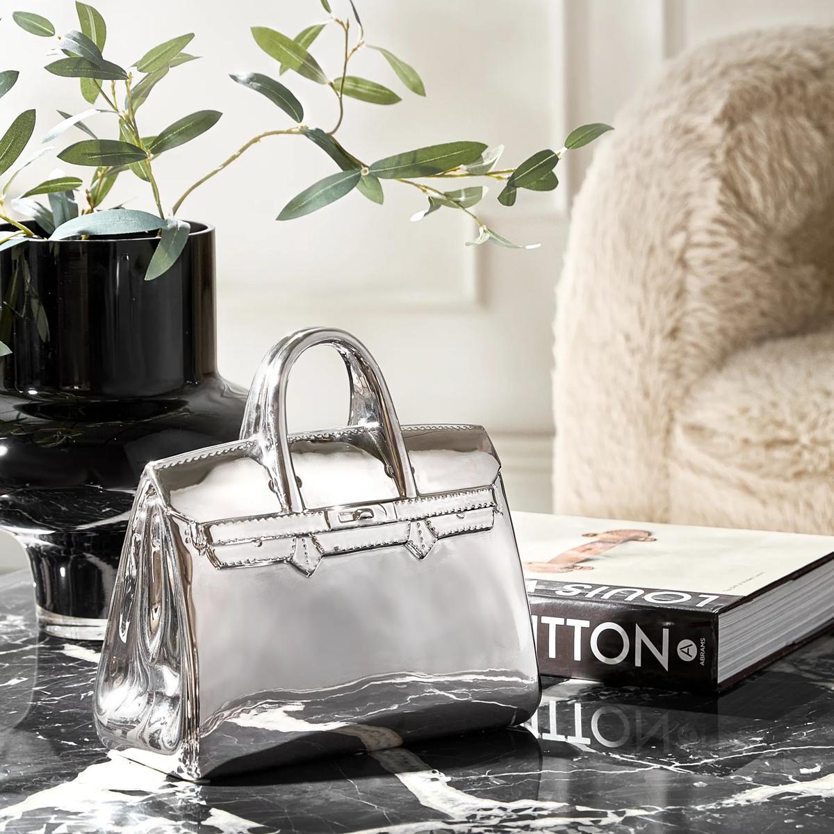Handbag Silver Ceramic High Gloss Coin Bank Small