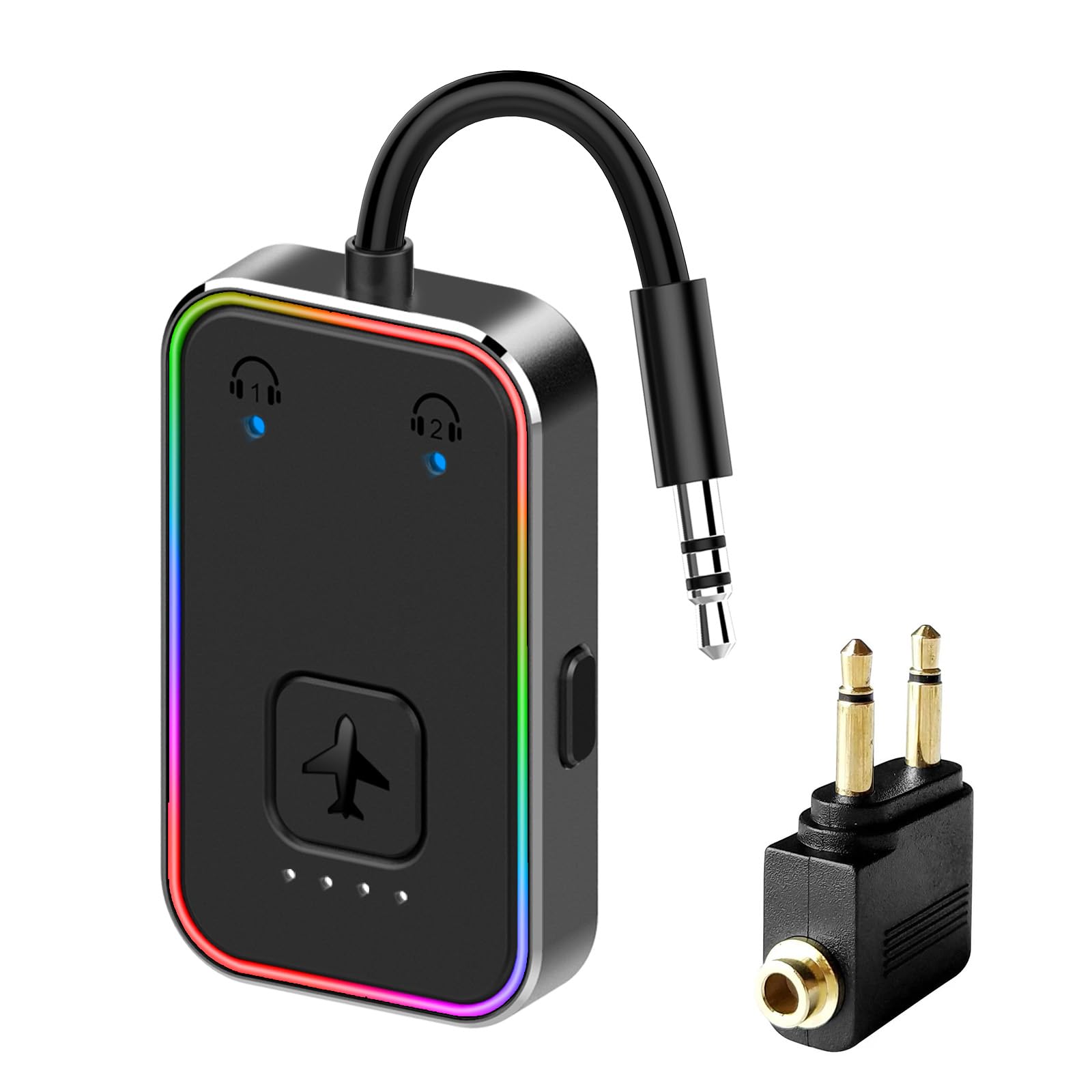 Airplane Bluetooth 5.4 Transmitter for All Headphones,APTX LL,Supports 2 Headphones/AirPods,Wireless Audio Adapter for in-Flight,TV,Gym,Tablets,Metal Frame