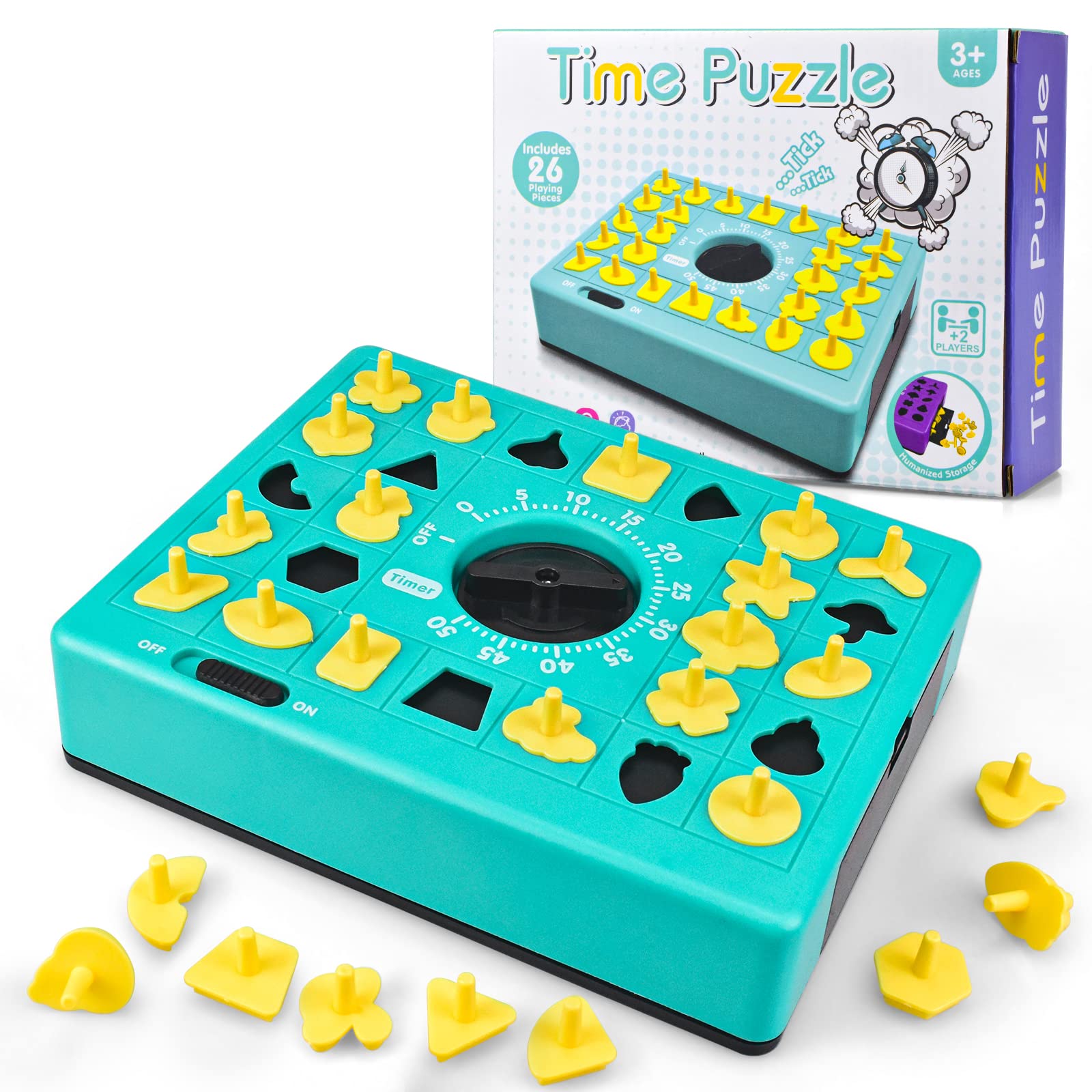 Timed Puzzle Game,Puzzle Board Game,Shape Matching Pop Up Tray Toy Set with Timer Cognitive Matching Training Puzzle For Kids 3+ Color Blue