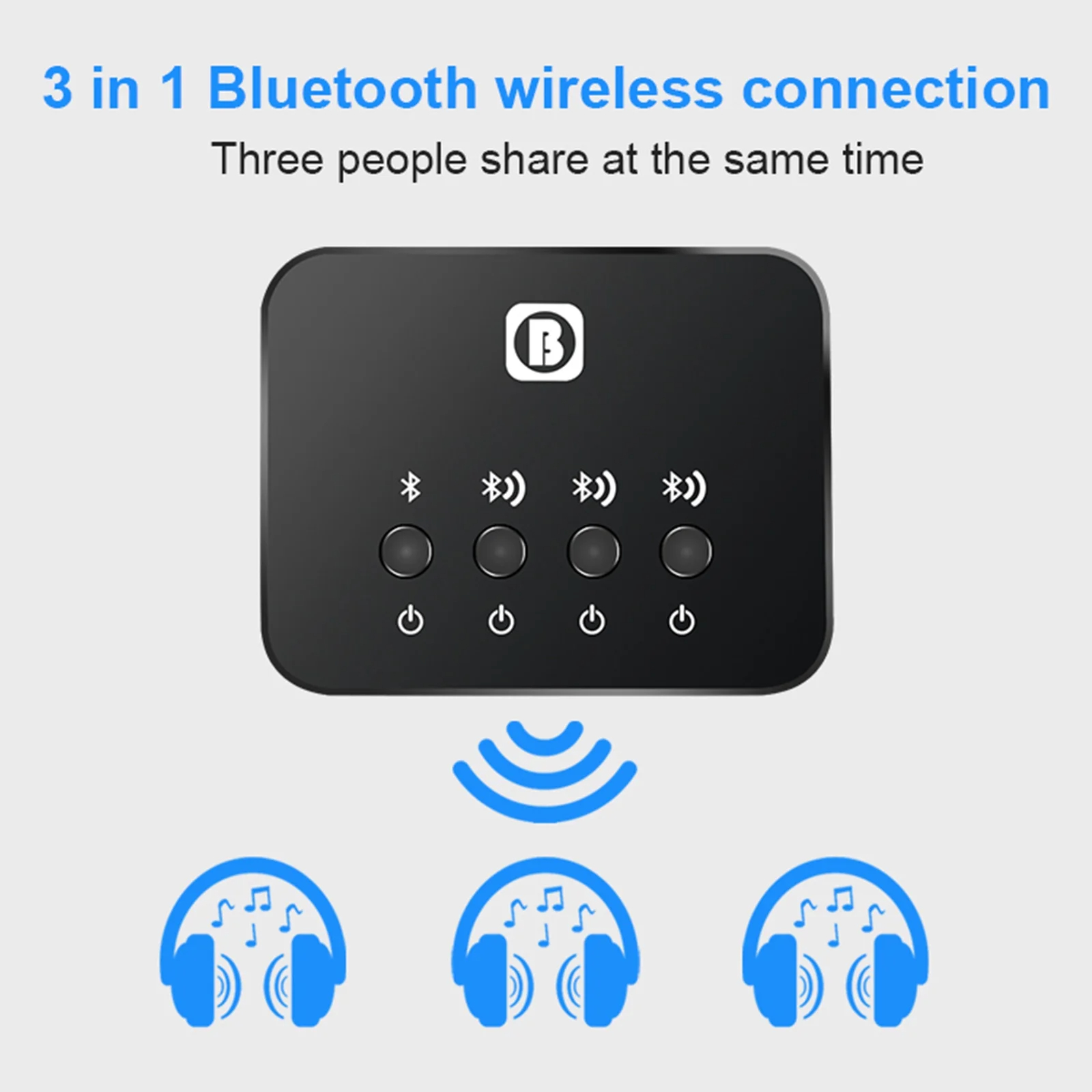 Bluetooth Adapter for 3pcs Wireless Earphone Working Together Audio Spliter Transmitter Splitter Adapter Music Receiver Sharing